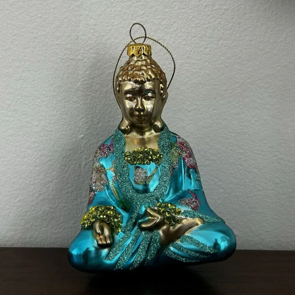 New Kurt Adler Glass Ornament Zen Buddha India Yoga Thailand Asia Peace